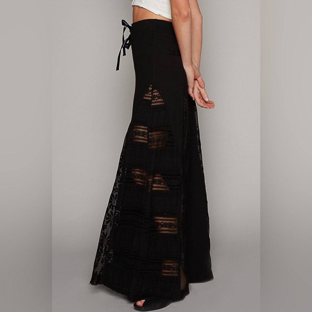POL Black Wide Leg Pants with Lace Detail
